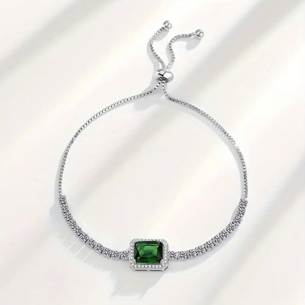 925 Sterling Silver Vintage Luxury Green Stone Bracelet By North Jewelry - Picture 2 of 5